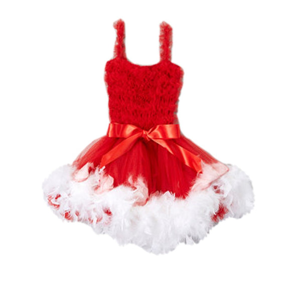 Girls White Red Feathery Bow Accent Flower Girl Dress 12M-7 - SophiasStyle.com